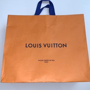 Auth Louis Vuitton paper shopping large gift bag orange blue cloth handle